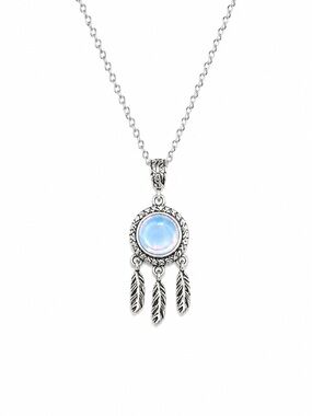 Opalite Dreamcatcher Pendant Necklace - Silver